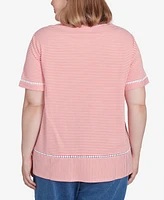 Alfred Dunner Plus Classic Daisy Knit Striped Tee