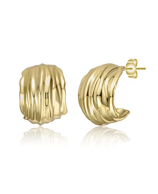 Nature Basket Weave Chunky C-Hoop Earrings White Gold Plated or 14K