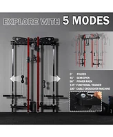 Er Kang Folding Squat Rack, Wall Mounted Power Rack with Cable Crossover Machine & Lat Pull Down, Power Cage with 5 Adjustable Function Modes, Garage