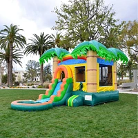 HeroKiddo Tropical Breeze Bounce House & Water Slide Combo with Detachable Pool (No Blower Included), Commercial Grade Inflatable