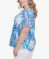 Alfred Dunner Plus Animal Printed Top with Ruched Sides