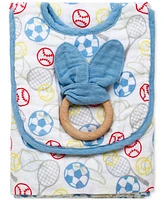 Little Me Baby Boys 3-Pc. Sports themed Muslin Blanket, Bib, and Ring Set