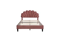 Slickblue Upholstered Platform Bed with Flower Pattern Velvet Headboard