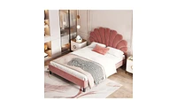 Slickblue Upholstered Platform Bed with Flower Pattern Velvet Headboard