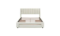 Slickblue Upholstered Platform Bed with Footboard Drawer and Side Storage – Perfect for Small Spaces