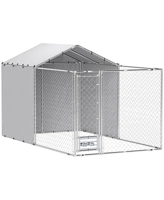 PawHut Large Outdoor Dog Kennel w/ Cover Rotating Bowls 13.1' x 7.5' x 7.5'