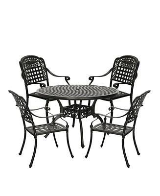 5pcs Patio Dining Set Cast Aluminium Outdoor Bistro 4 Chairs & 47 Inches Round Table for Balcony Porch Back