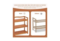 5-Tier Acacia Wood Shoe Rack with Side Metal Hooks