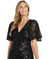 R & M Richards Women's Sequinned Flutter-Sleeve Cocktail Dress