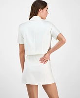 Bar Iii Women's Cropped Blazer-Style Short-Sleeve Top, Exclusively at Macy's