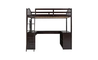 Slickblue Wooden Loft Bed with U-shaped Desk,Storage Compartments and Tri-fold Mirror