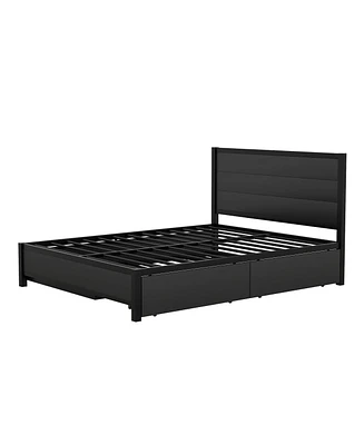 Slickblue Storage Platform Bed with Twin Size Trundle and 2 Drawers for Space-Saving and Organized Bedroom