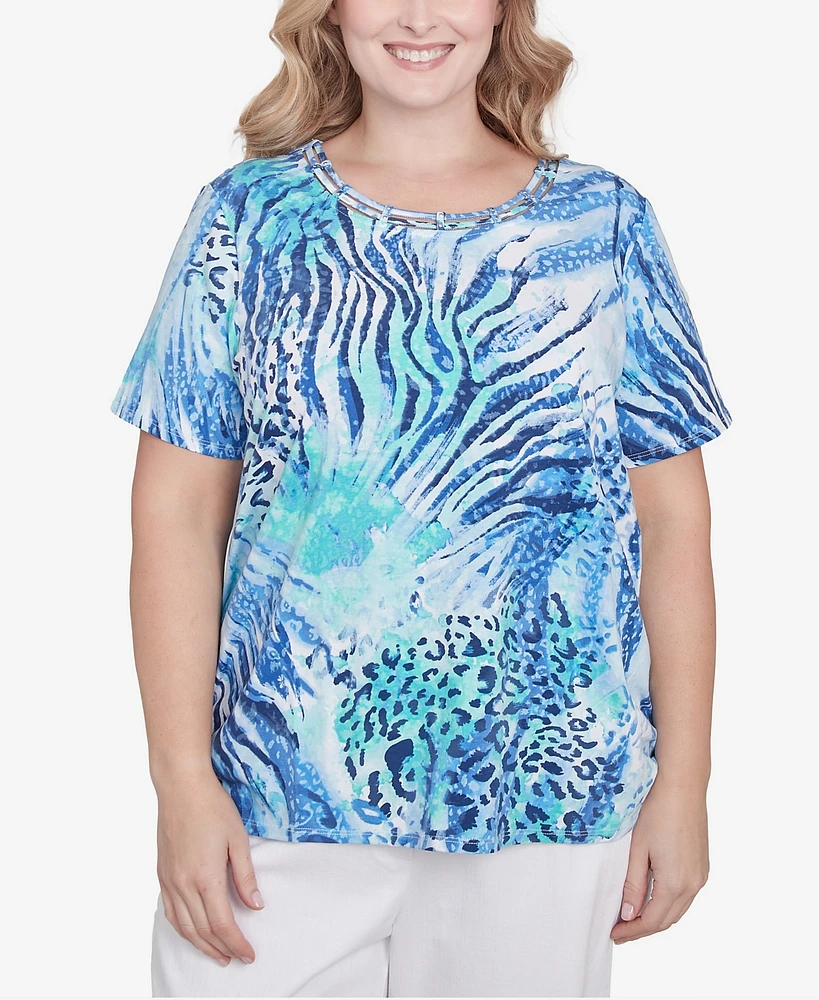 Alfred Dunner Plus Animal Printed Top with Ruched Sides