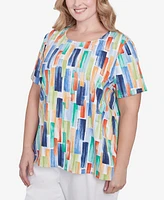 Alfred Dunner Plus Size Stained Glass Pleated Crew Neck Top