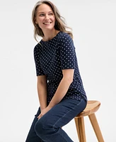 Style & Co Petite Major Dot Elbow-Sleeve Top, Exclusively at Macy's