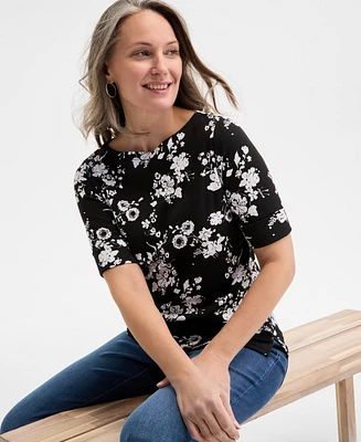 Style & Co Petite Everybody Floral Elbow-Sleeve Knit Top, Created for Macy's