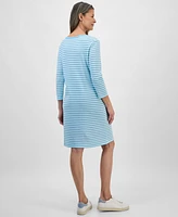 Style & Co Women's Striped 3/4-Sleeve Boat-Neck Dress, Exclusively at Macy's