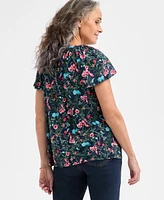 Style & Co Women's Printed Flutter-Sleeve Gathered-Neck Top, Exclusively at Macy's