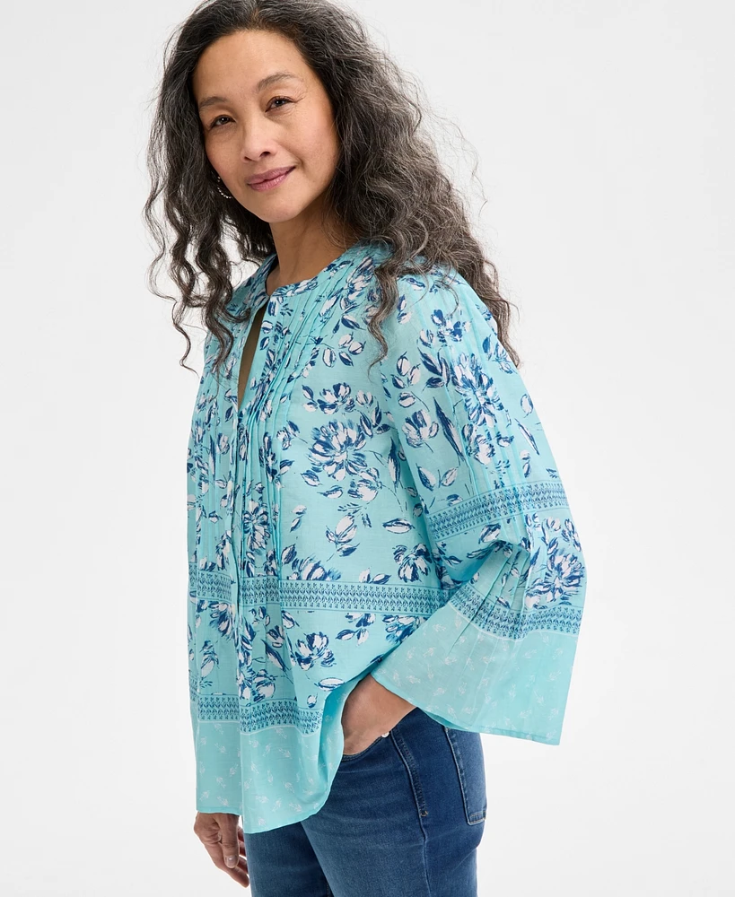 Style & Co Women's Cotton Printed 3/4-Sleeve Blouse, Exclusively at Macy's