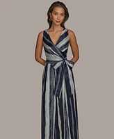 Donna Karan New York Women's Striped Belted Gown