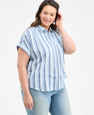 Style & Co Women's Printed Cotton Gauze Camp Shirt, Exclusively at Macy's