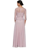 Alex Evenings Petite Beaded 3/4-Sleeve Chiffon Gown