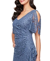 Alex Evenings Women's Sequinned-Lace Cold-Shoulder Gown