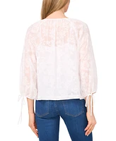 CeCe Women's Floral-Lace Button-Front Puff-Sleeve Blouse