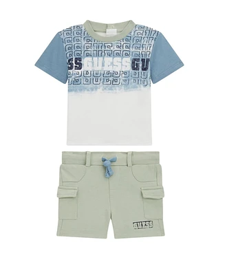 Guess Baby Boy 2-Piece Short Sleeve Gradient Logo T-Shirt and Cargo