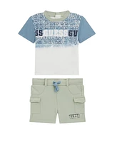 Guess Baby Boy 2-Piece Short Sleeve Gradient Logo T-Shirt and Cargo