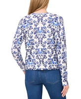 CeCe Women's Floral V-Neck Long-Sleeve Sweater