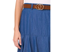 CeCe Women's Cotton Tiered Denim Midi Skirt