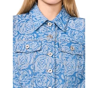 CeCe Women's Short-Sleeve Floral Denim Jacket