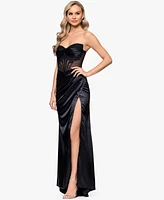 Blondie Nites Juniors' Satin Illusion-Corset Gown