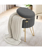 Nestl Pleated Velvet Round Ottoman with Storage – Modern Foot Stool, Makeup Vanity Stool, Small Ottoman Foot Rest, Perfect for Living Room & Be