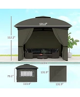 Outsunny 11' x 11' Outdoor Gazebo with Curtains, Church Windows Light
