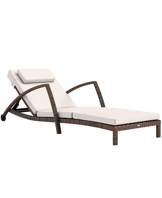 Outsunny Wicker Outdoor Chaise Lounge Chair Set, 5 Adjustable Back,