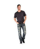 Level 7 Men's Dark Tint Destroyed & Mended Slim Straight Premium Jeans