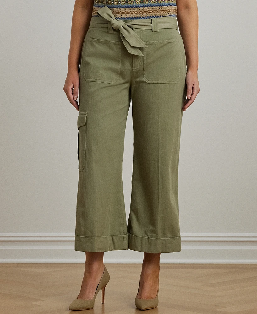 Lauren Ralph Plus Pleated Cotton Twill Wide-Leg Cargo Pants