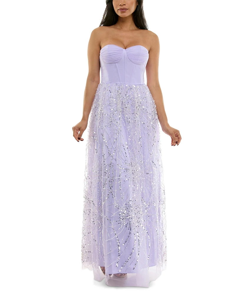 Violet Weekend Juniors' Sequin Pearl Corset Gown