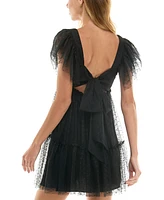 City Studios Juniors' Sweetheart-Neck Mesh Dot Dress
