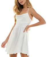 City Studios Juniors' Drape-Neck Glitter Skater Dress