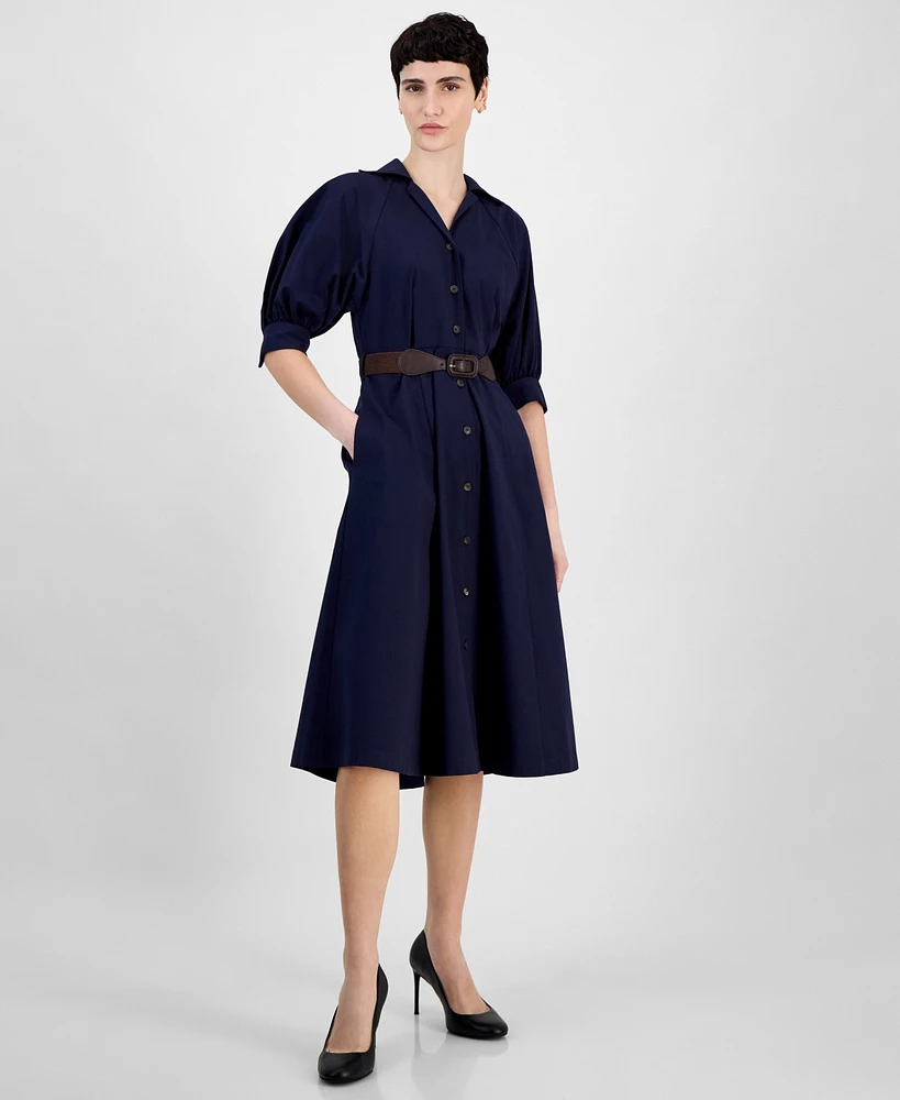 Sandra Darren Petite Belted Button-Down 3/4-Sleeve Shirtdress