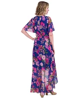 Jessica Howard Petite Floral-Print Belted Flutter-Sleeve Dress