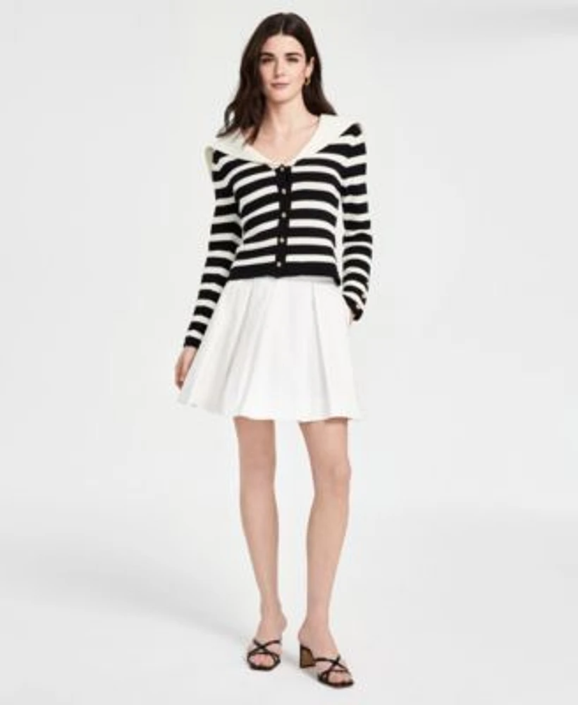 Astr The Label Womens Analissa Cotton Sailor Collar Cardigan Antheia Pleated Mini Skirt