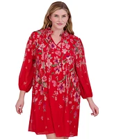 Jessica Howard Plus Pleated Floral-Print Shift Dress