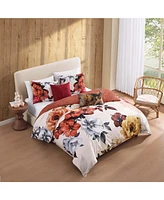 Bebejan Carnelian Flora Bedding 200 Thread Count 100% Cotton Sateen 5 Piece King Size Reversible Comforter Set
