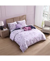 Bebejan Purple Bliss Bedding 200 Thread Count 100% Cotton Sateen 5 Piece Queen Size Reversible Comforter Set