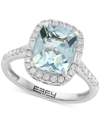 Effy Aquamarine (2 ct. t.w.) & Diamond (3/8 ct. t.w.) Halo Statement Ring in 14k White Gold