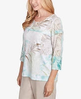 Alfred Dunner Petite Kensington Gardens Patchwork Leaves Textured Top